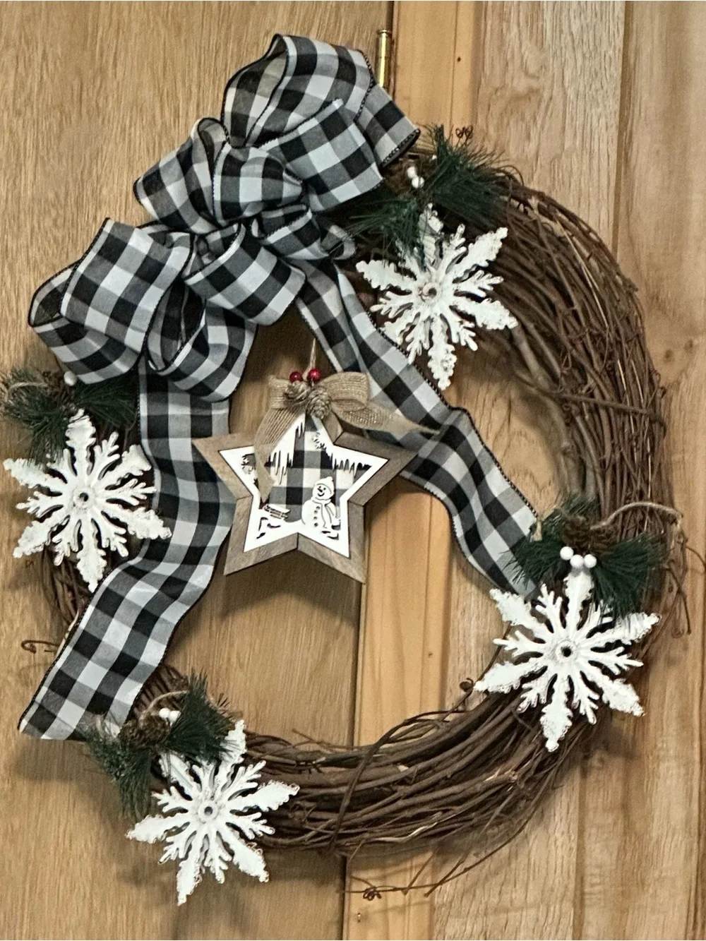 Hand Crafted Black & White Buffalo Plaid Winter Wreath
